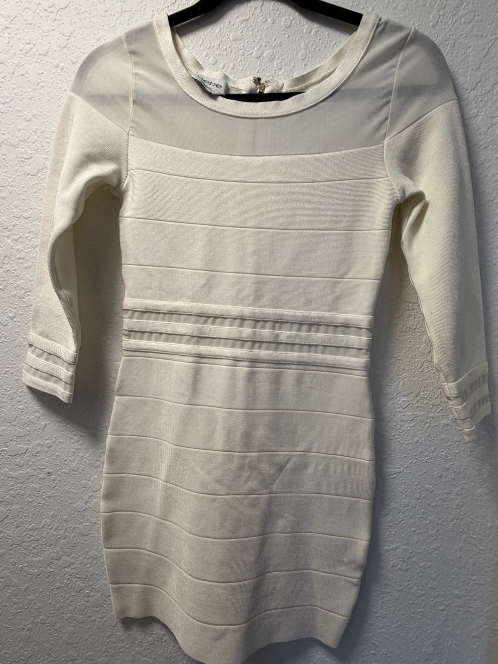 bebe Cream Bandage Mini Dress with Three-Quarter Sleeves